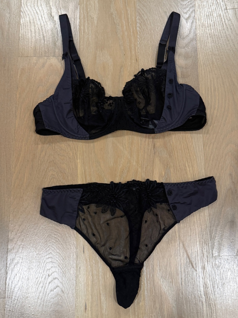 Aubade Black Lace & Satin Underwire Bra and Brief Set